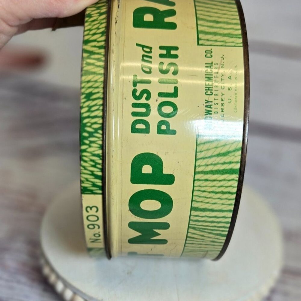 VTG Collectible tin Radiant Dust Mop Polish Tin Jersey City, NJ USA Green - Picture 4 of 11